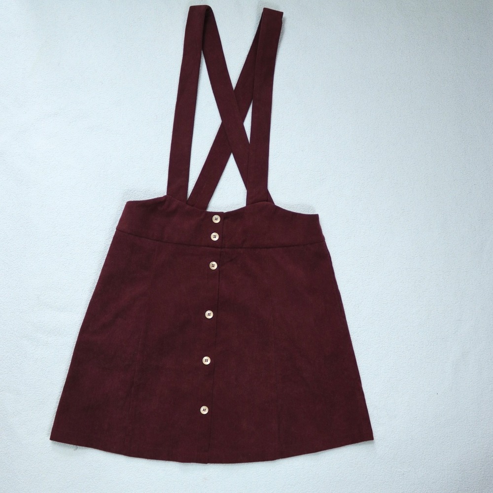 Allegra K Women's Corduroy Button A-Line Bib Overall Skirt Dress Size Medium